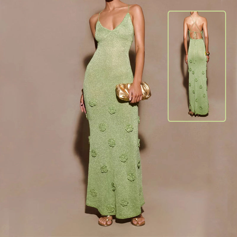 S4R-Knitted Flowers Suspenders Dress Crochet Glitter Dresses