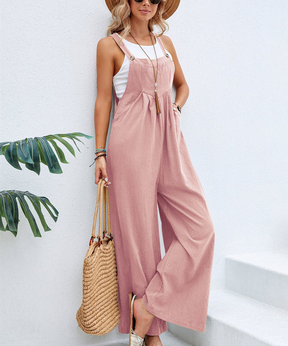S4R-Women Long Bib Pants Overalls Casual Loose Rompers Jumpsuits With Pockets