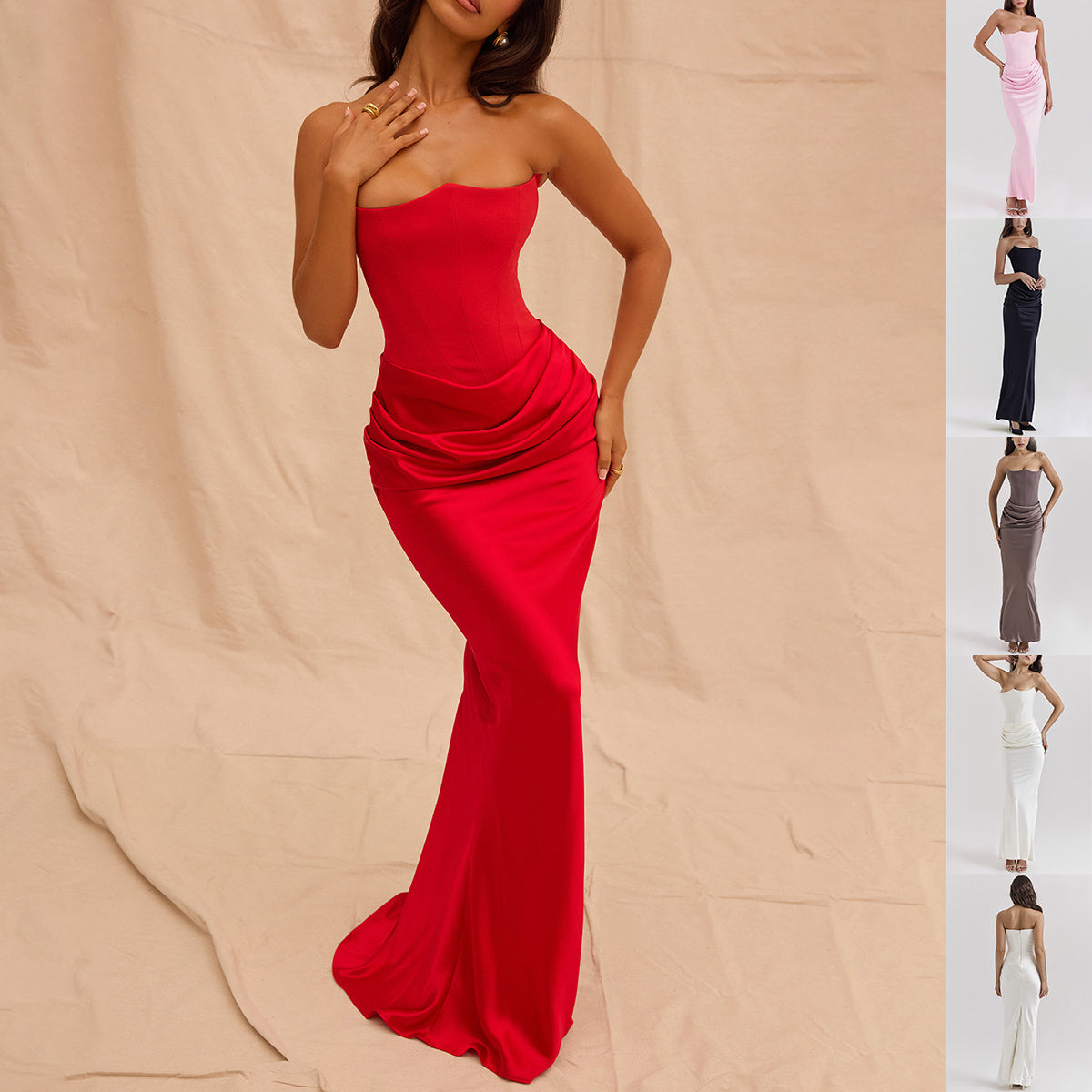 S4R-Slim Tube Top Long Dress Sexy Fashion Bandeau Backless Party Evening Dresses For Women Clothing