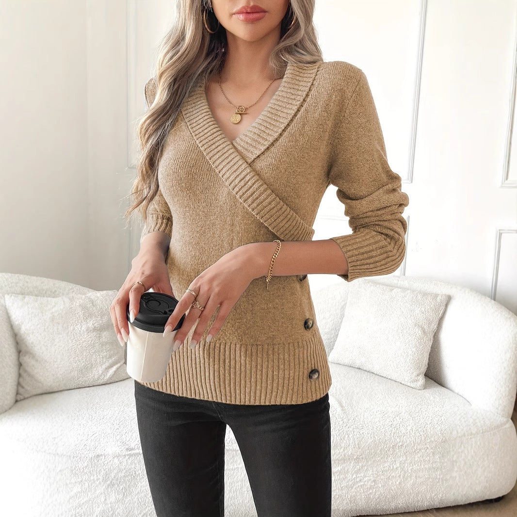 S4R-Pullover Button Elegant Knitted Sweaters Women's Clothing