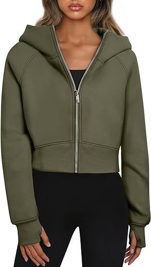 S4R-Casual Zippered Hooded Sweatshirt Fleece Sport Cardigan Fashion Hoodies Short Tops Womens Clothing