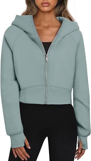 S4R-Casual Zippered Hooded Sweatshirt Fleece Sport Cardigan Fashion Hoodies Short Tops Womens Clothing