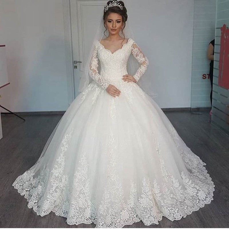 S4R-Women's Long Sleeve Lace Wedding Dresses Bridal
