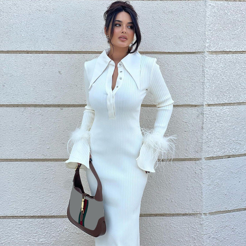 S4R-Women's Fashion Temperament Polo Collar Long Dresses