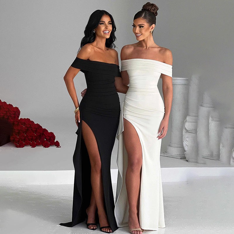 S4R-Women's Fashion Temperament Solid Color Slim Sleeveless Split Dresses