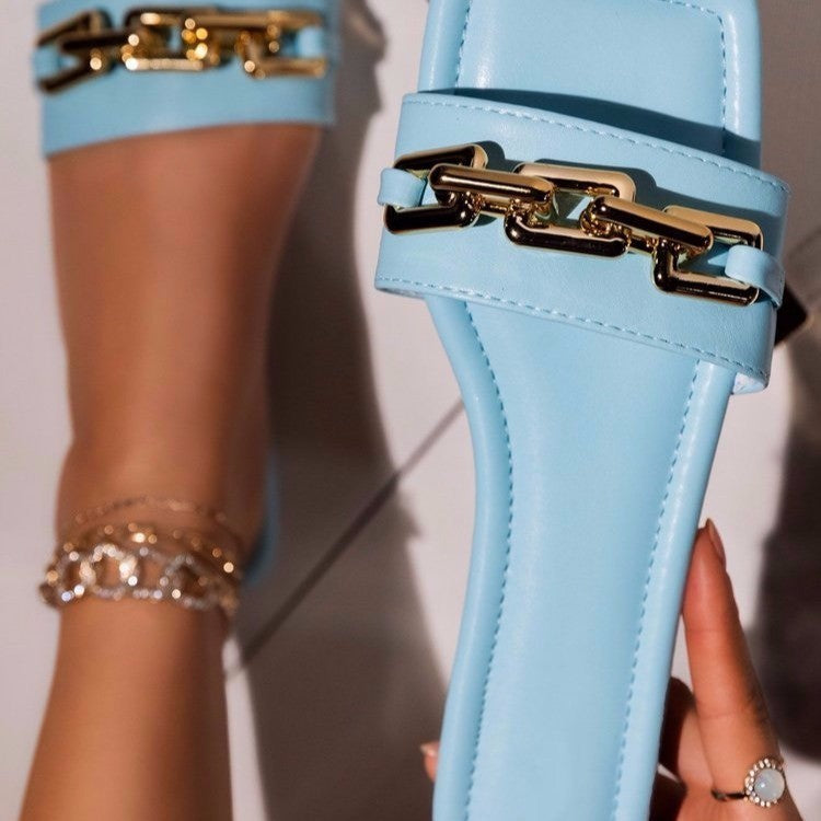 S4R-Womens flat shoes chain sandals and slippers