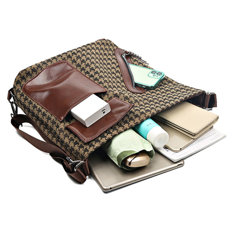 S4R-Houndstooth Backpack Women Fashion Rivet Design Leopard Shoulder Bags