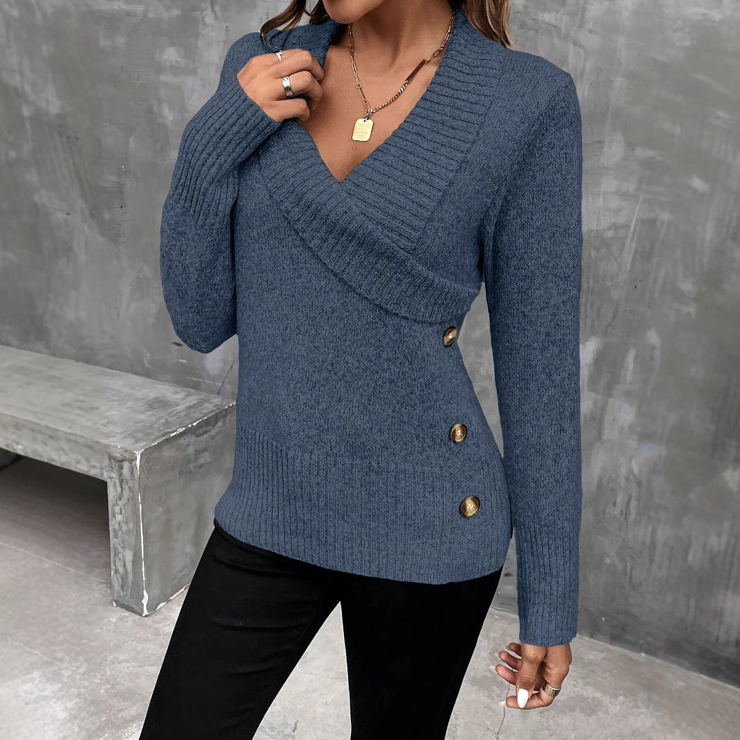 S4R-Pullover Button Elegant Knitted Sweaters Women's Clothing