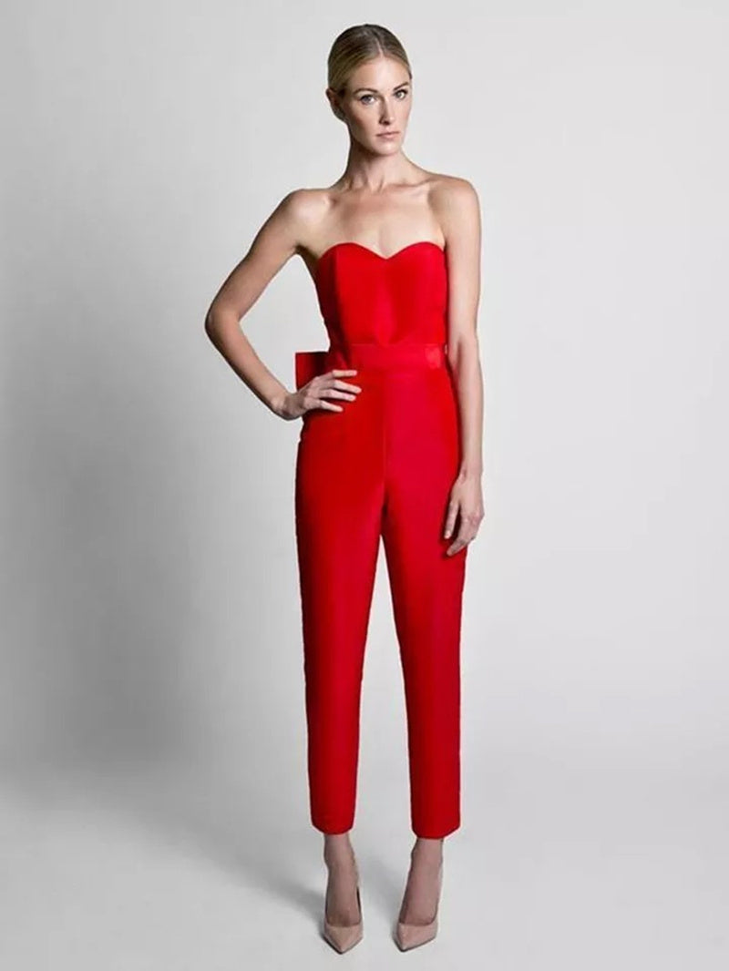 S4R-Red Jumpsuit Evening Dresses With