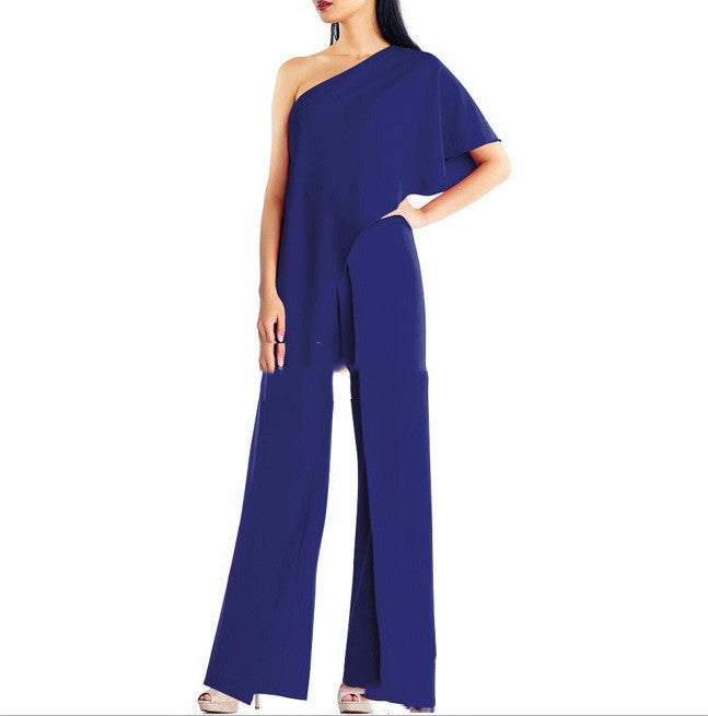 S4R-Women's New European And American Slanted Shoulder Dresses Jumpsuit