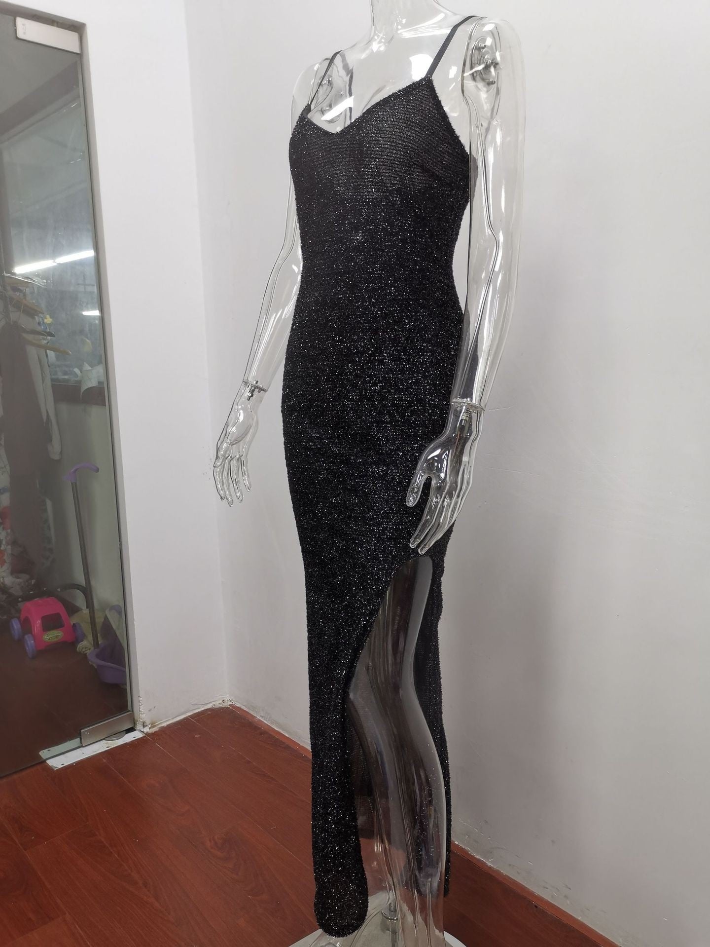 S4R-Women's High-end High-waisted Evening Dresses With Suspenders And V-necks