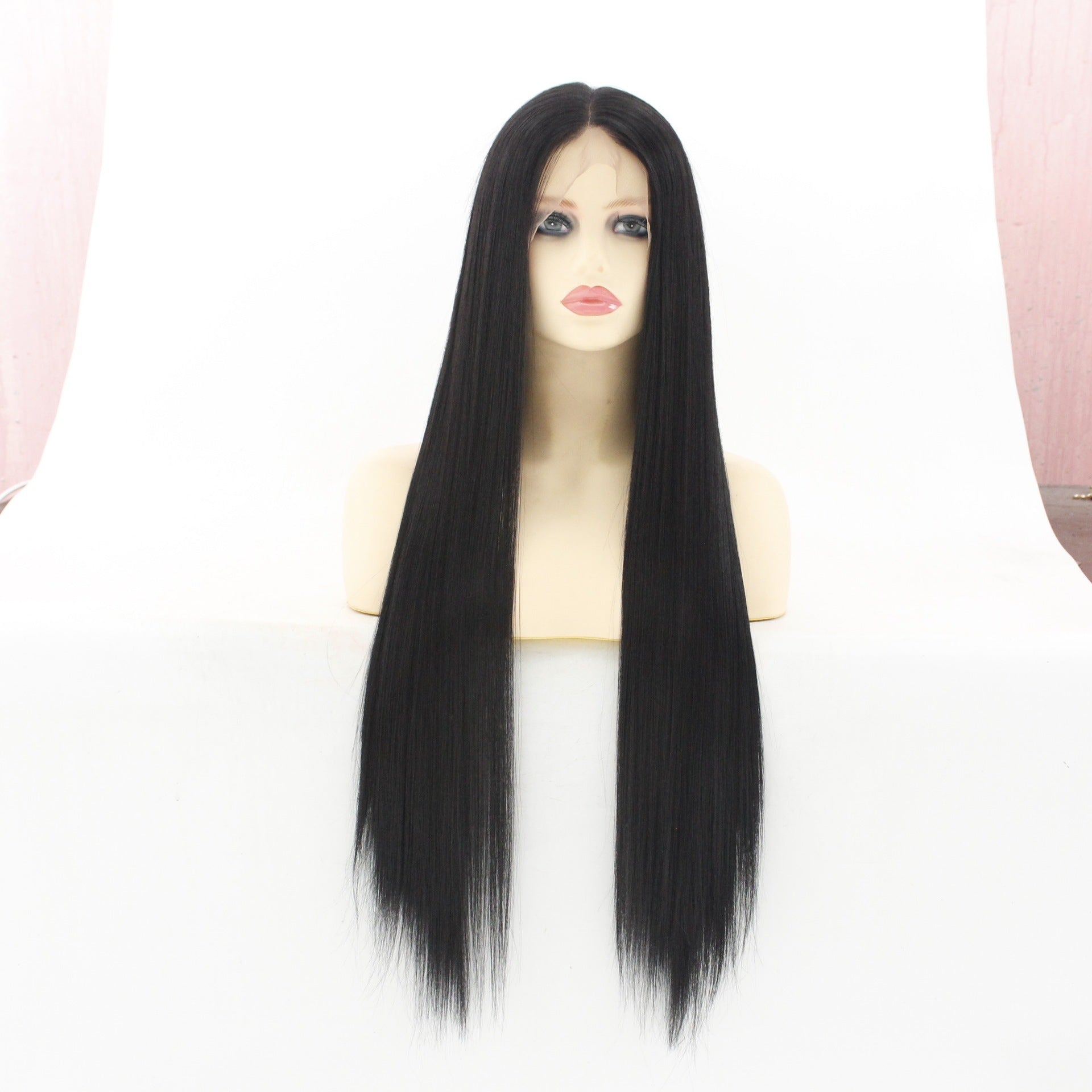 S4R-Front Lace Wig European And American Style Wig Women's Long Straight Hair Black Mid-length Synthetic Wigs 134 Lace Wig Head Cover