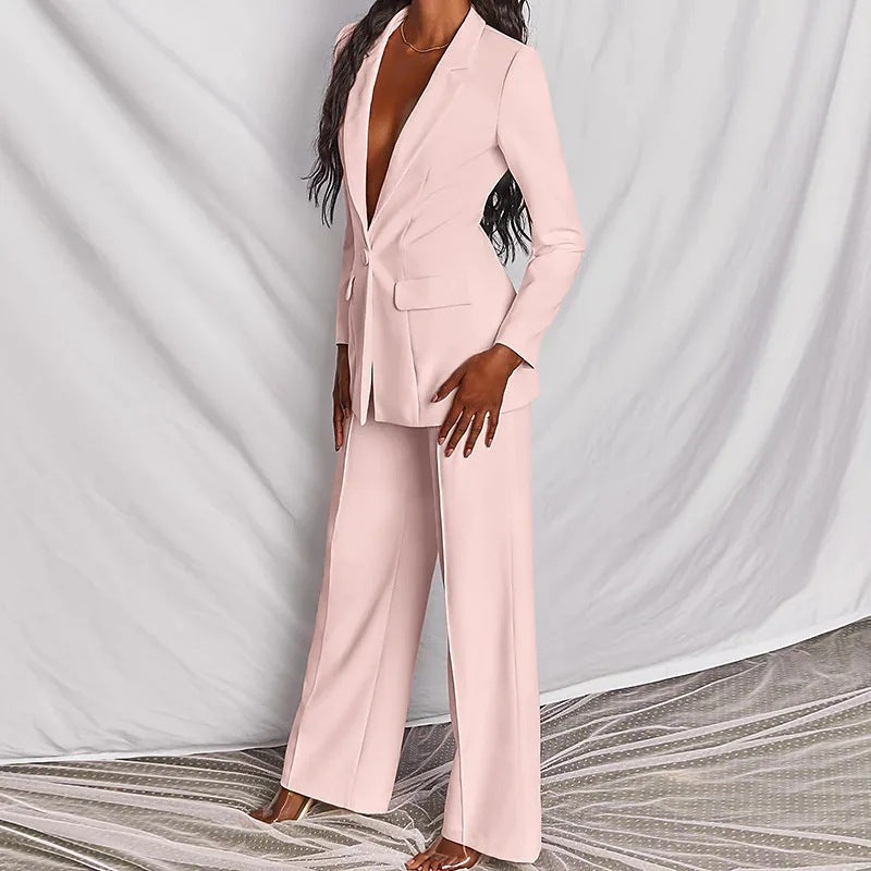 S4R-2 Piece Set Spring Elegant Solid Long Sleeve Blazer Suit And Pants For Women Autumn Classic OL Street Outfit
