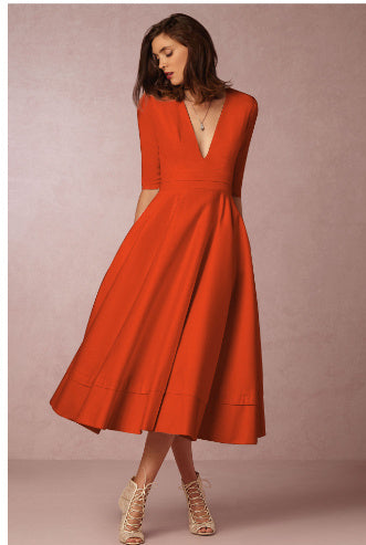 S4R-V-neck Dresses - Retro 60s Swing Sleeve