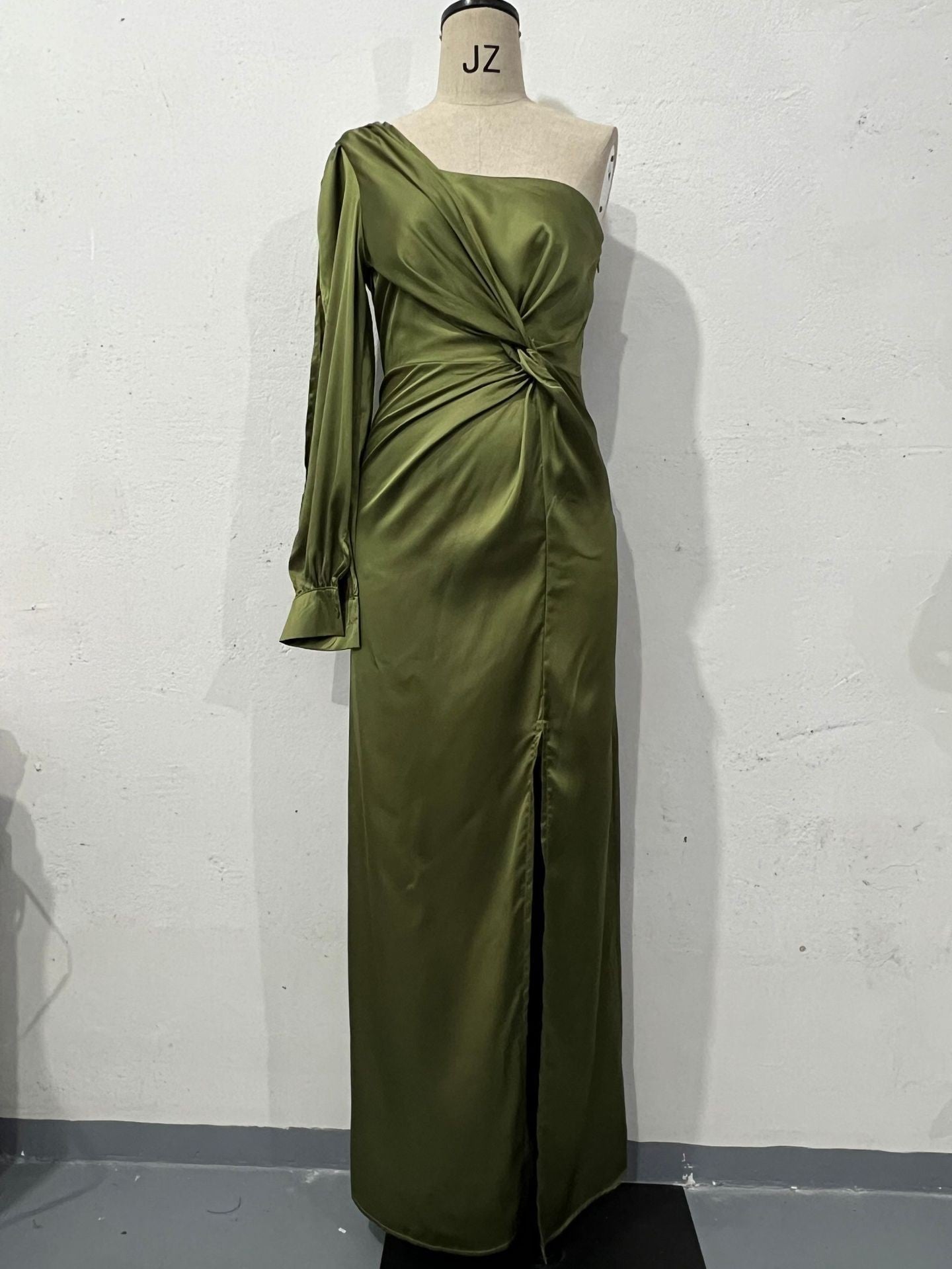 S4R-Women's One-shoulder Split Dress Ins Fashion Long-sleeved Slim Long Dresses Party Evening Clothing