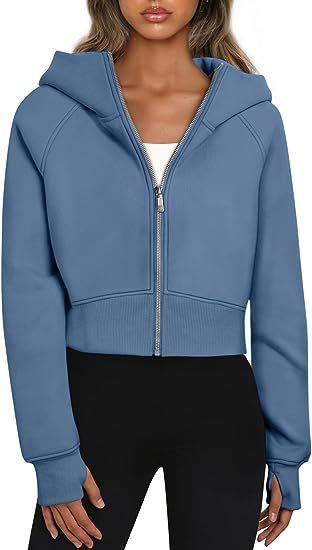 S4R-Casual Zippered Hooded Sweatshirt Fleece Sport Cardigan Fashion Hoodies Short Tops Womens Clothing