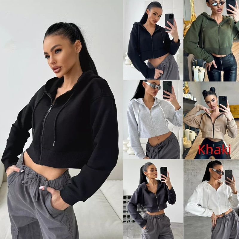 S4R-Fashion Hoodies Zipper Hooded Drawstring Short Long Sleeve Sweater