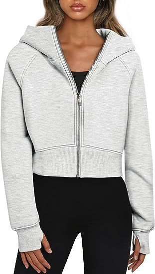 S4R-Casual Zippered Hooded Sweatshirt Fleece Sport Cardigan Fashion Hoodies Short Tops Womens Clothing