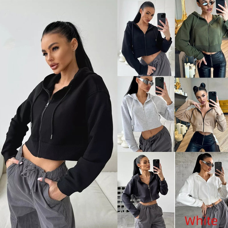 S4R-Fashion Hoodies Zipper Hooded Drawstring Short Long Sleeve Sweater