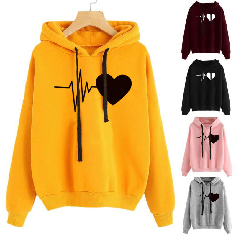 S4R-Heart Print Streetwear Hoodies Women Sweatshirt Spring Autumn Long Sleeve Hoodie Clothes
