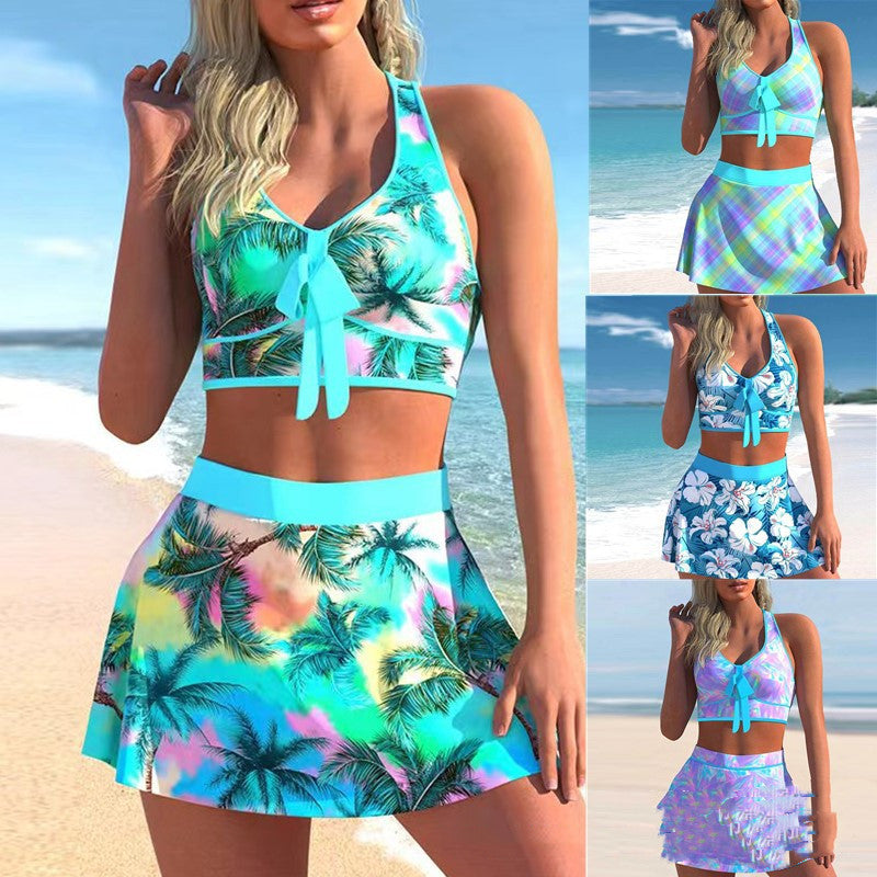 S4R-Split Swimwear Skirt Conservative Large Print