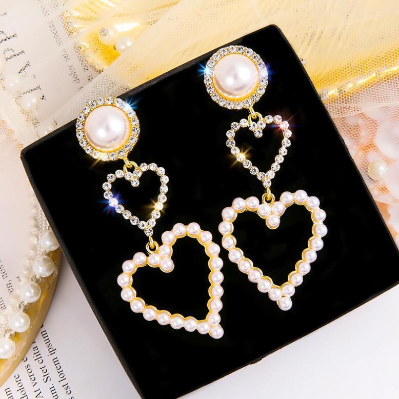 S4R-Pearl Rhinestone Drop Earrings