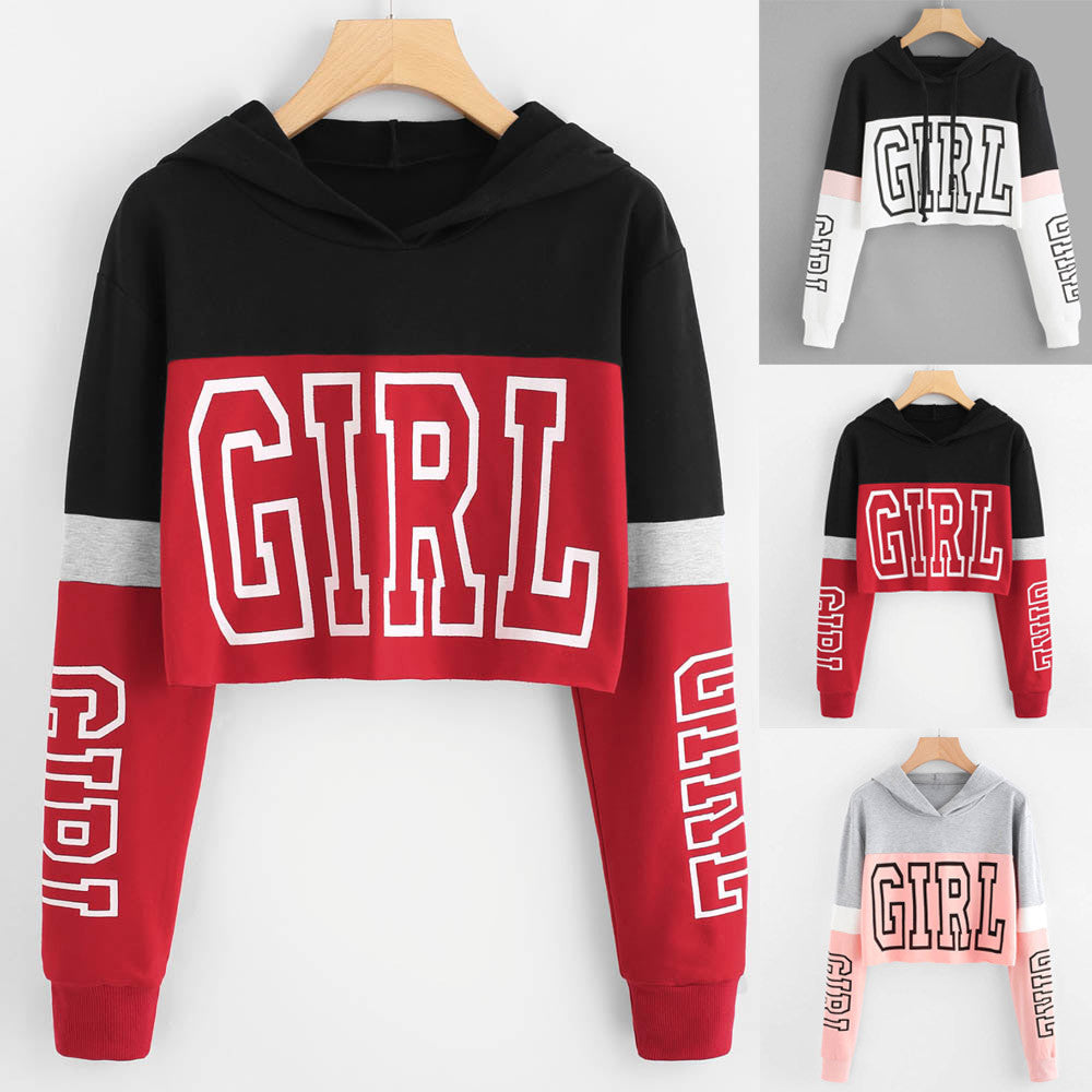 S4R-Crop Top Hoodie  Sweatshirt Hoodies Women Patchwork Lett