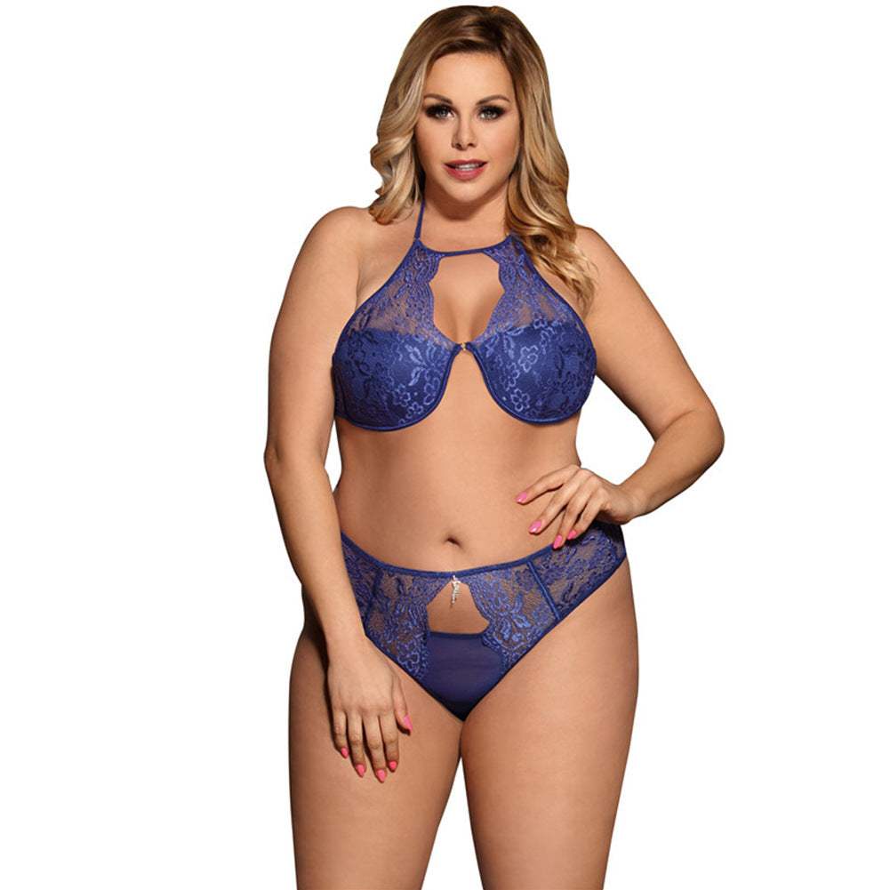 S4R-Comeondear Lingerie Lace Sexy Bra Set Transparent Bra Party Set Blue Halter Komplet Bielizny Womens Underwear Set R80443