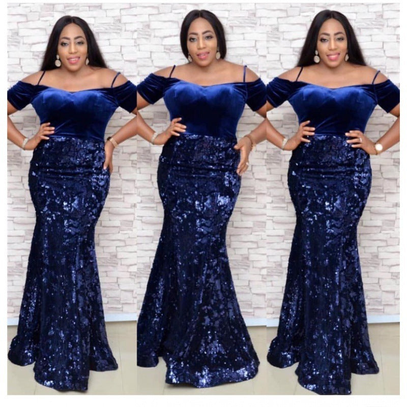 S4R-African Fashion Party Dress Sequined Sexy Evening Dresses