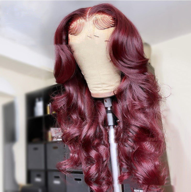 S4R-New Hot-selling Front Lace Synthetic Wigs Medium Points Wine Red Long Curly Hair