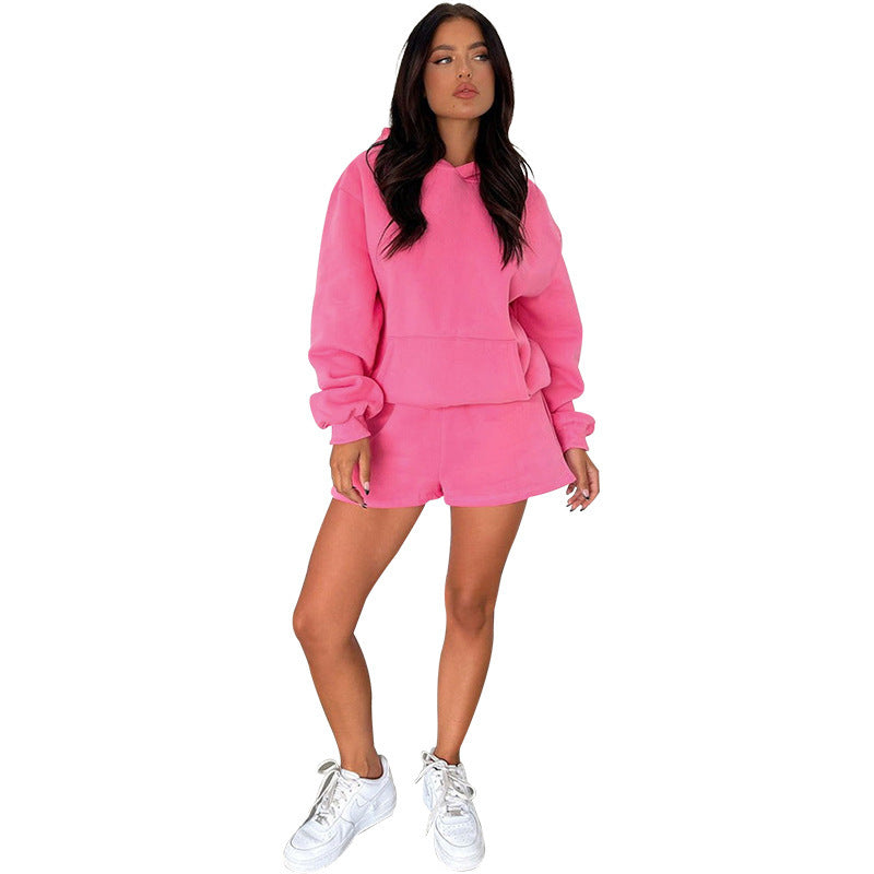 S4R-Solid Color Long Sleeve Hooded Sweaters Women's Clothing Two-piece Fashion