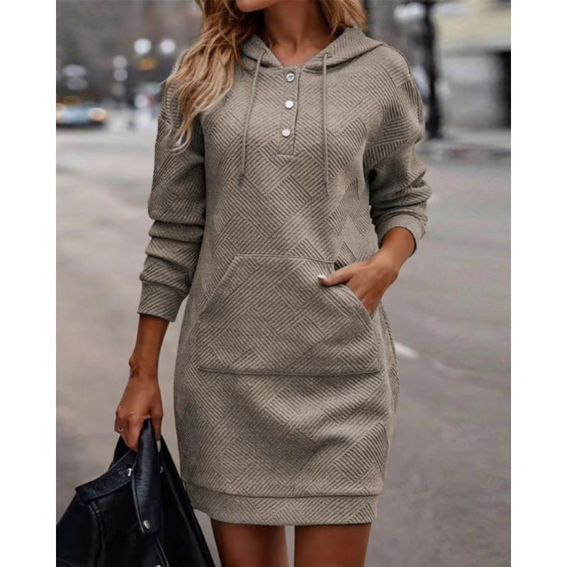 S4R-Solid Long Hoodies Sweater With Pocket Mid-length Hooded Sweatshirt Womens Clothing