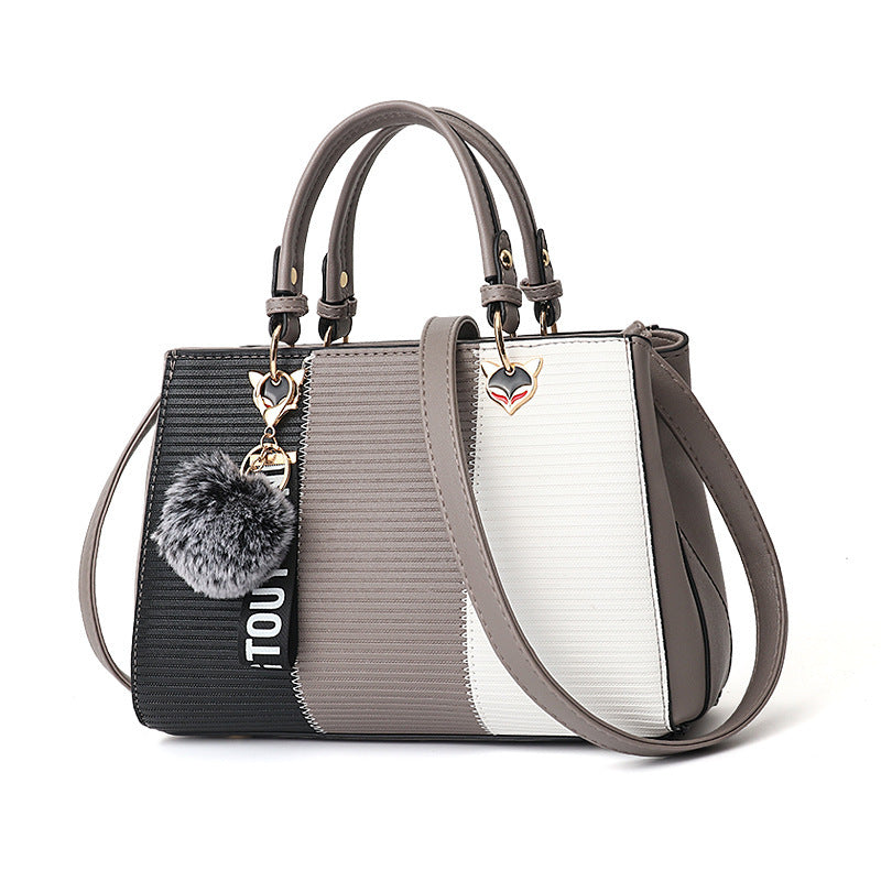 S4R-Women Hairball Ornaments Totes Patchwork Handbag Party Purse Ladies Messenger Crossbody Shoulder Bags Women Handbags
