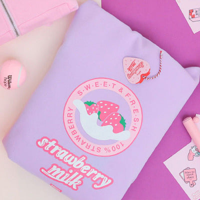 S4R-Strawberry Milk Cute Women's Casual Winter Long Sleeve Hoodies Sweatshirt Zipper Jacket Loose Style Pink & Lavendar