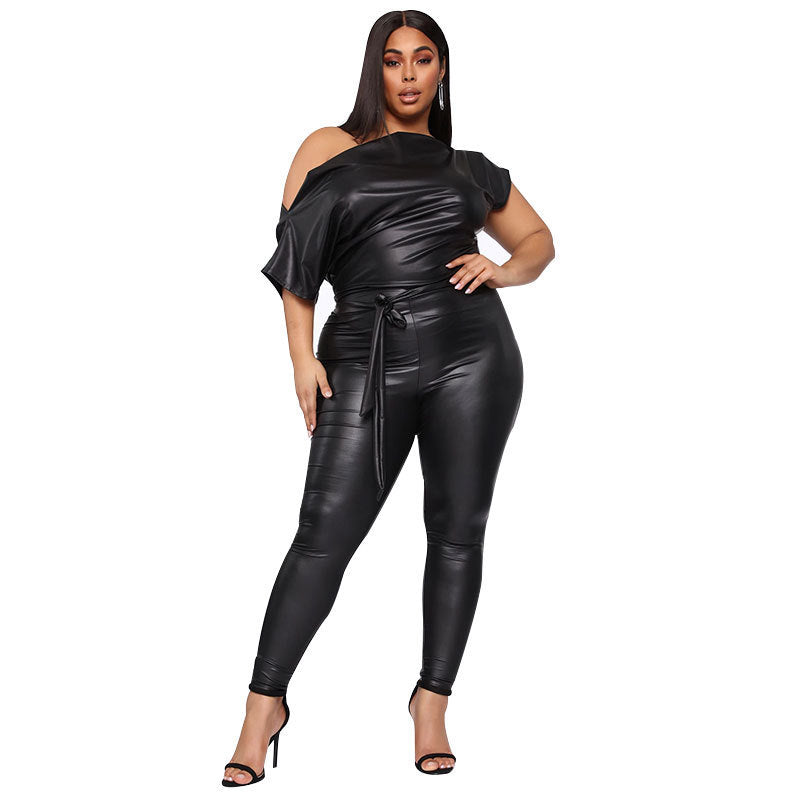 S4R-Leggings and strapless leather jumpsuits