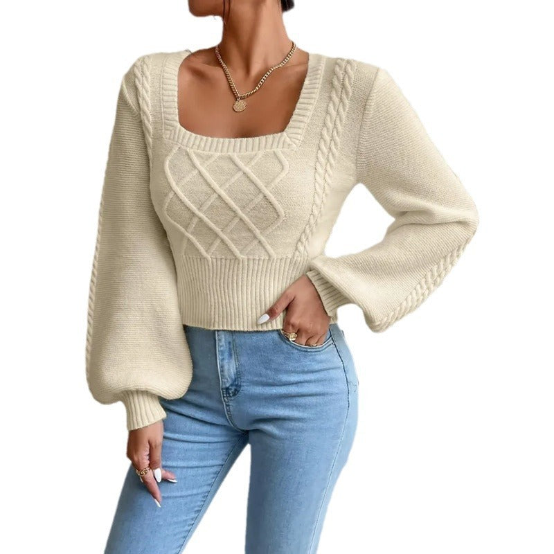 S4R-Solid Color Square Collar Sweaters Women's Clothing