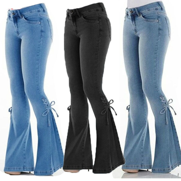 S4R-Ladies jeans mid-waisted denim trousers stretch jeans