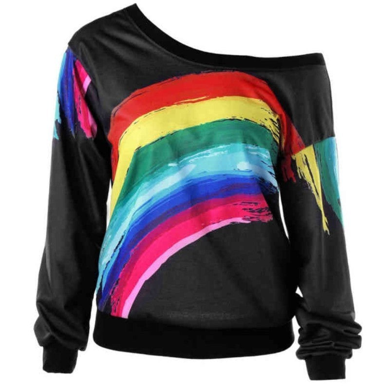 S4R-Rainbow Print Hoodies Pullover Loos