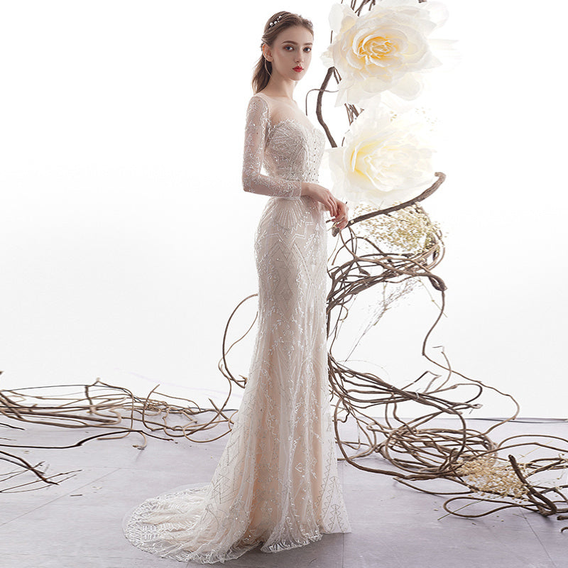 S4R-Women's Fashion Fishtail Long Sleeve Wedding Dresses
