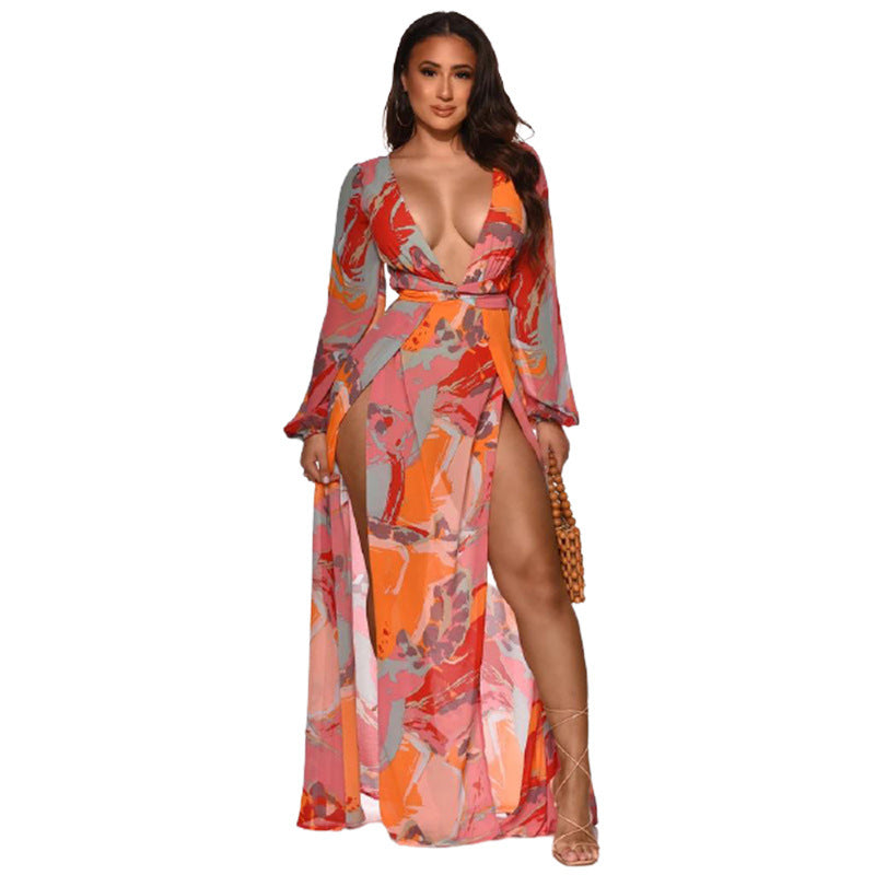 S4R-Long-sleeved Printed European And American Women's Dresses