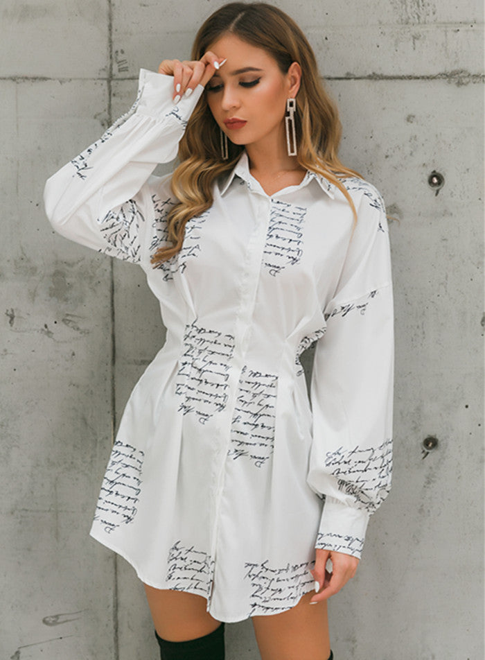 S4R-Print shirt dresses with a tight waist