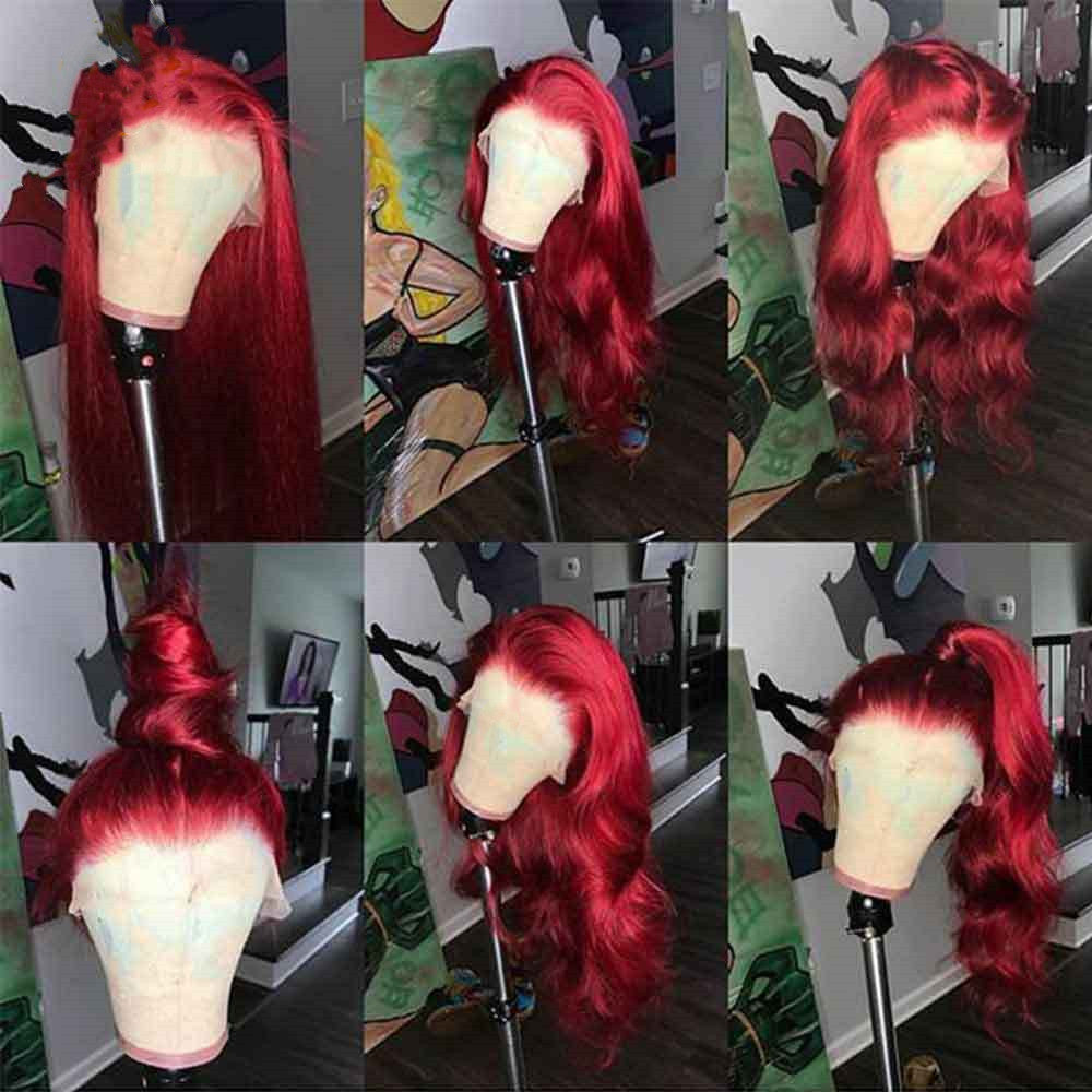 S4R-Burgundy Lace Front Human Hair Wigs Red Human Hair Wig