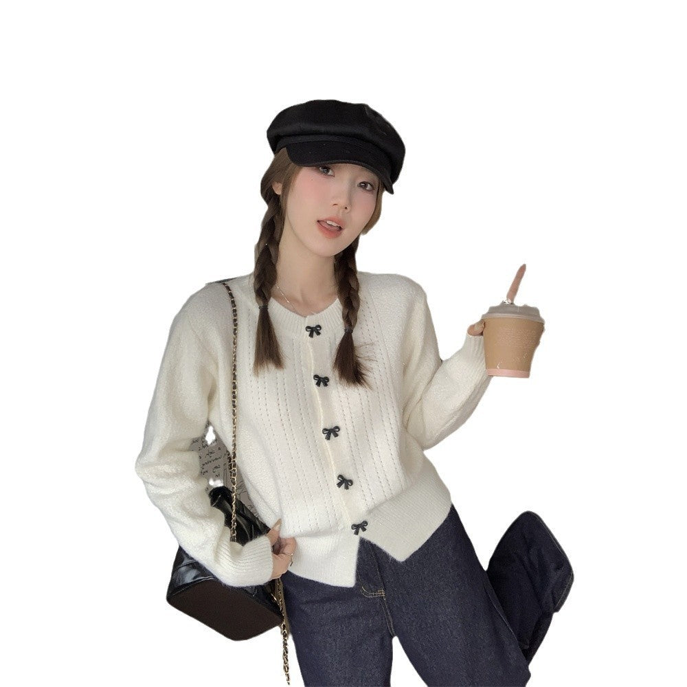 S4R-Lazy Bow Short Sweaters Cardigan