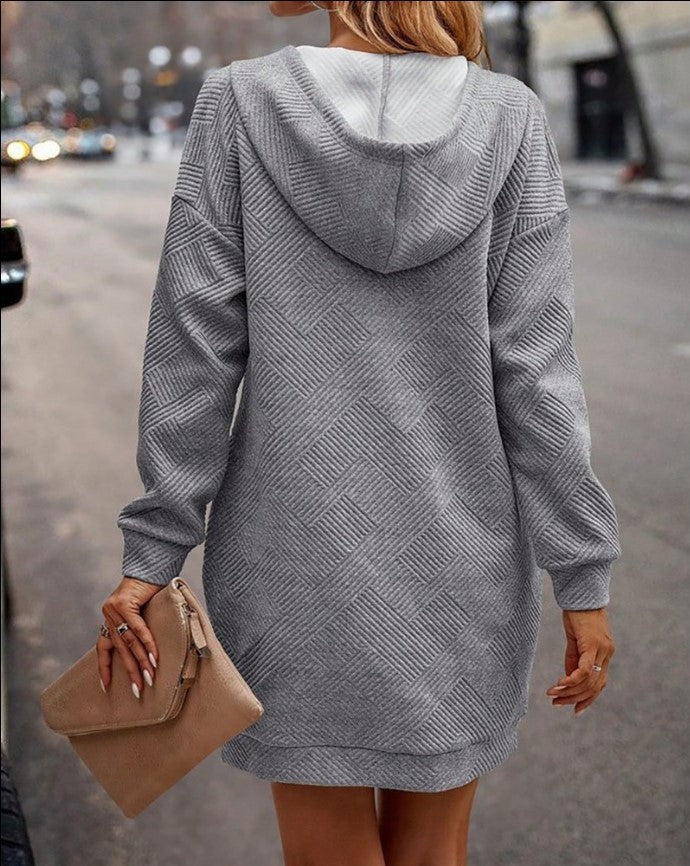 S4R-Solid Long Hoodies Sweater With Pocket Mid-length Hooded Sweatshirt Womens Clothing