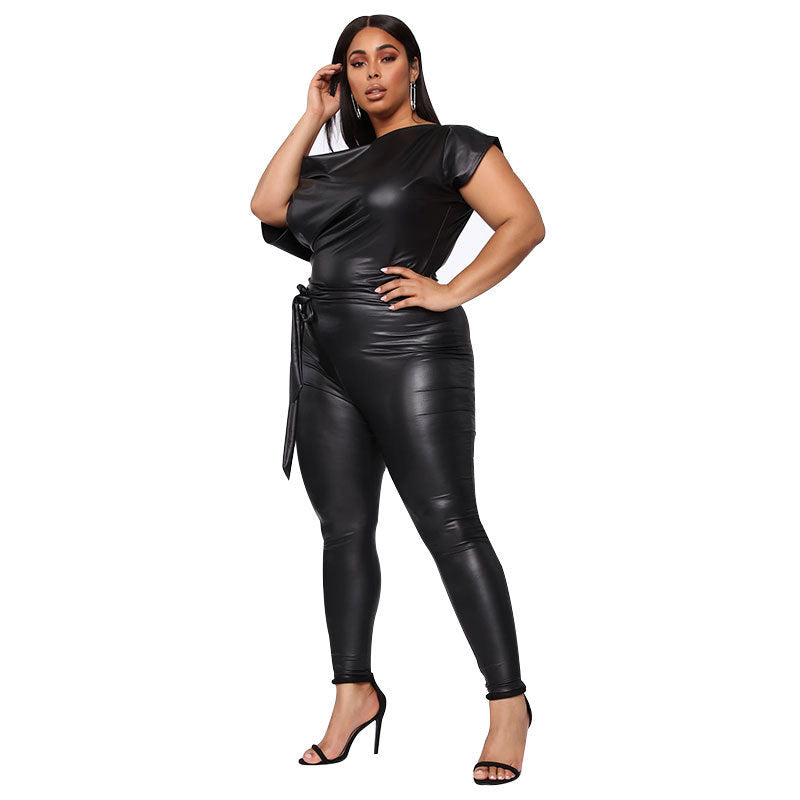 S4R-Leggings and strapless leather jumpsuits