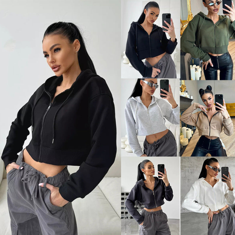 S4R-Fashion Hoodies Zipper Hooded Drawstring Short Long Sleeve Sweater