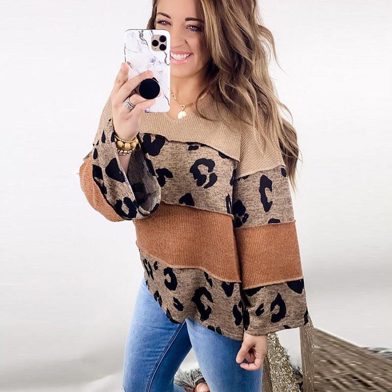 S4R-Leopard Print Long-sleeved Sweater For Women European And American Personalized