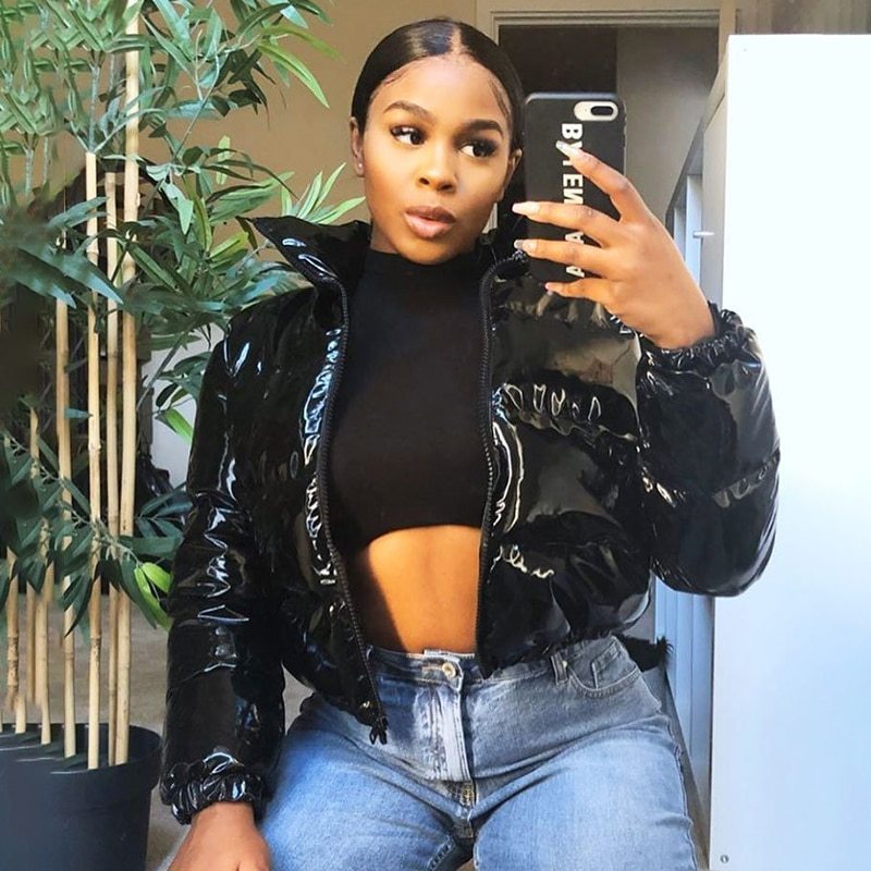 S4R-Sisterlinda Faux PU Leather Y2K Bubble Puffer Winter Warm Jacket Women Coats Long Sleeve Outerwear Zipper Casual Slim Parkas