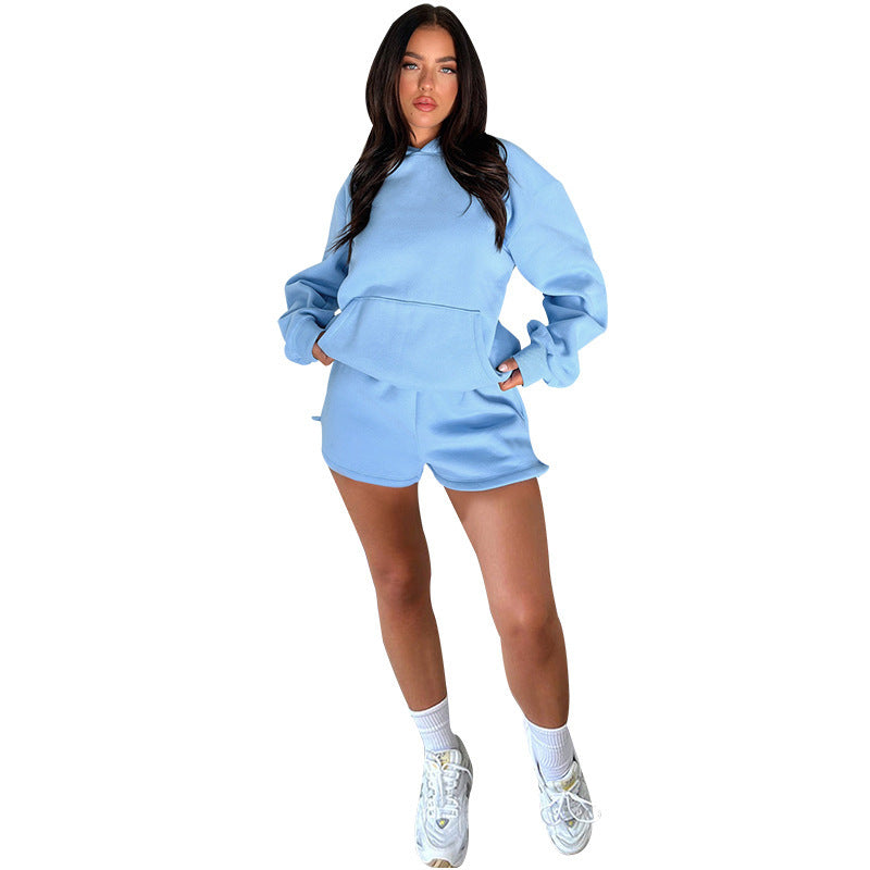 S4R-Solid Color Long Sleeve Hooded Sweaters Women's Clothing Two-piece Fashion