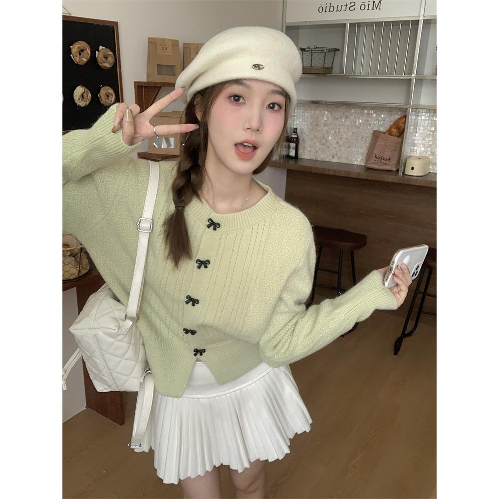 S4R-Lazy Bow Short Sweaters Cardigan